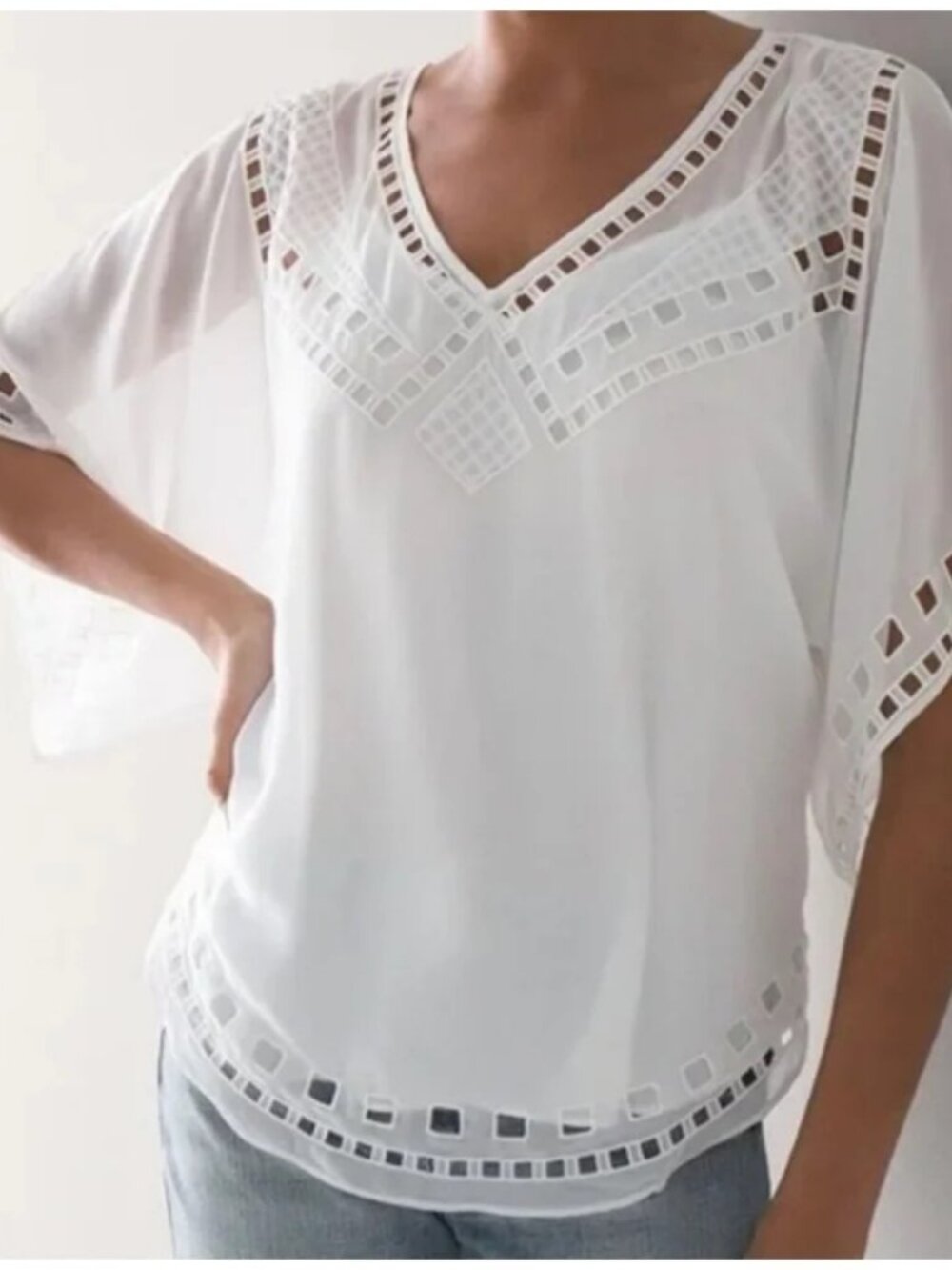 White House Black Market White  Sheer Kimono Blouse and Tank Sz  XS Size 6 NWT